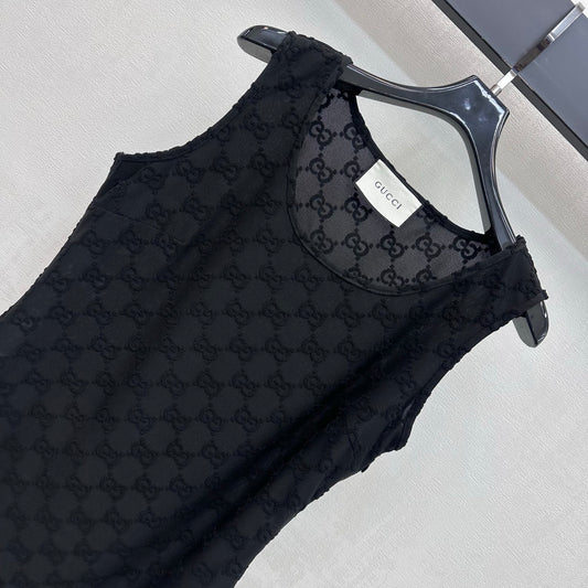 Jacquard Crew-Neck Sleeveless Dress