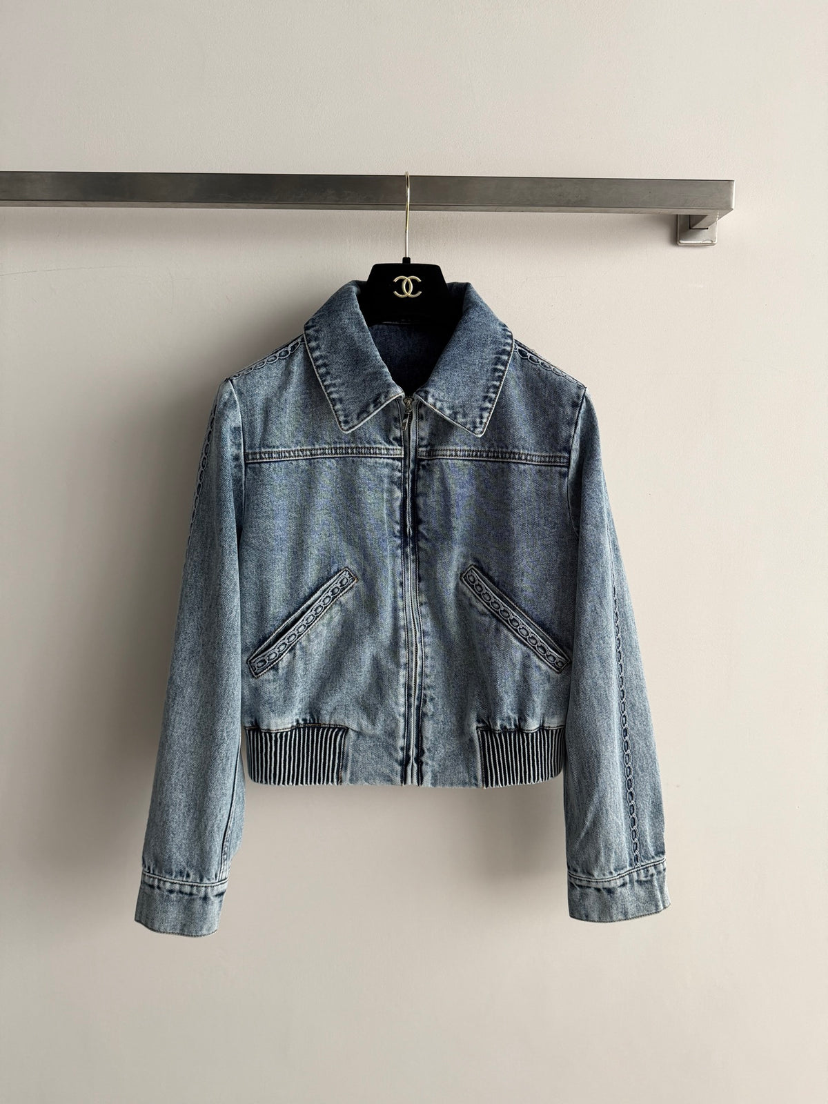 Chain-Embellished Denim Jacket