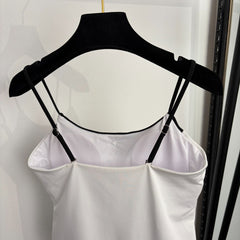 Black and white color-block halter one-piece swimsuit