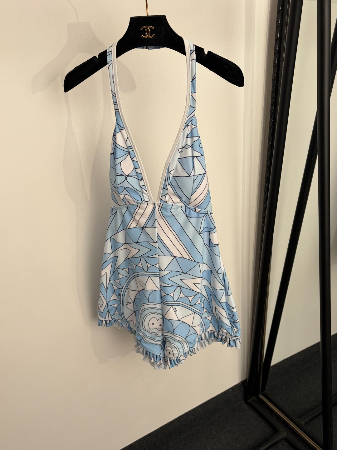 Printed open-back one-piece swimsuit