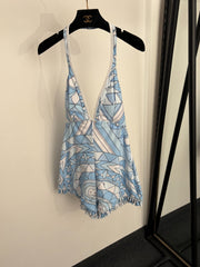 Printed open-back one-piece swimsuit