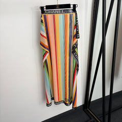 Colorful striped camisole + color-block beach skirt