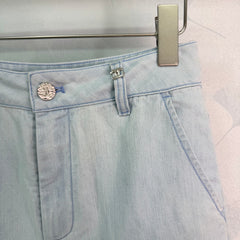 Wide-Leg Straight-Cut Linen Denim Shorts