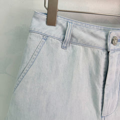 Wide-Leg Straight-Cut Linen Denim Shorts