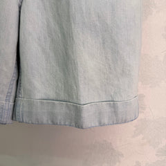Wide-Leg Straight-Cut Linen Denim Shorts