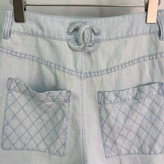 Wide-Leg Straight-Cut Linen Denim Shorts
