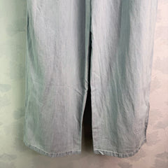 Wide-Leg Straight-Cut Linen-Denim Short-Sleeve Shirt