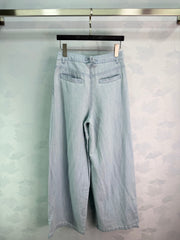 Wide-Leg Straight-Cut Linen-Denim Short-Sleeve Shirt