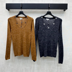 Embroidered Long-Sleeve Knit Top
