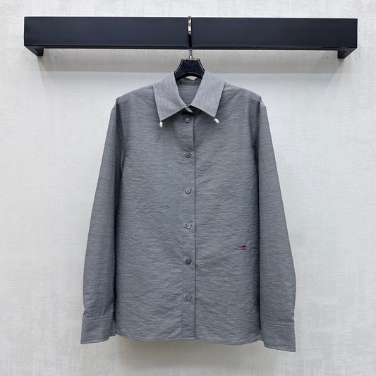 Embroidered Long-Sleeve Shirt with Collar