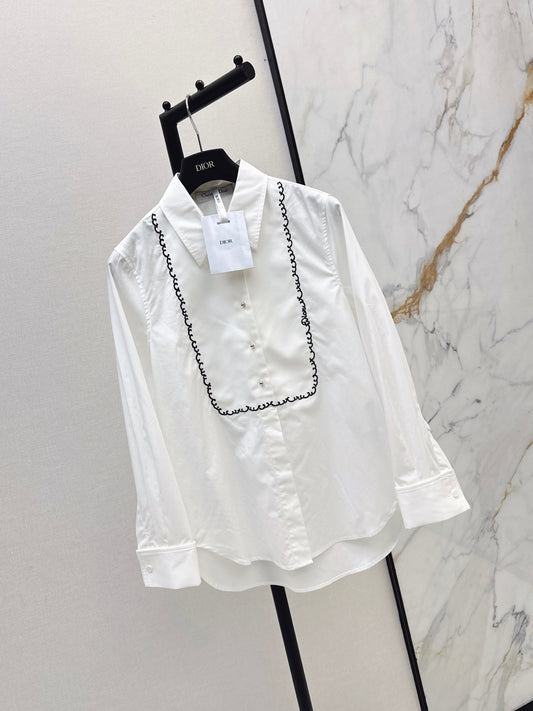 Shirt with Contrasting-Color Line Embroidery