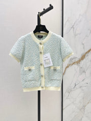 Short-sleeved cardigan with contrasting trim
