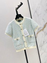 Short-sleeved cardigan with contrasting trim