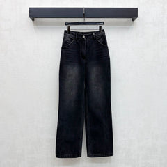 Embroidered Straight-Leg Denim Trousers
