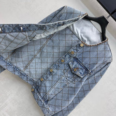 Quilted Denim Jacket with Chain Detail