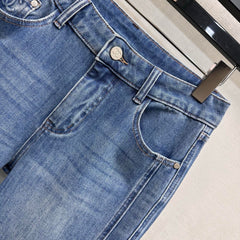 Leather-Patch Bootcut Denim Trousers