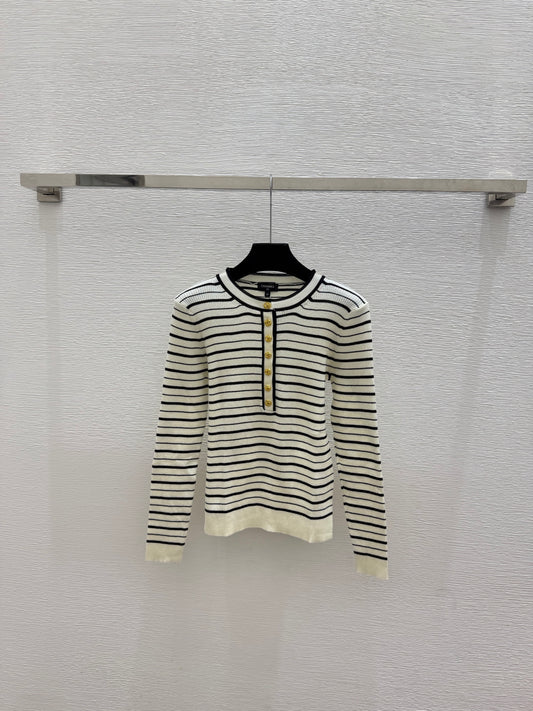 Long-sleeve color-block striped knit top