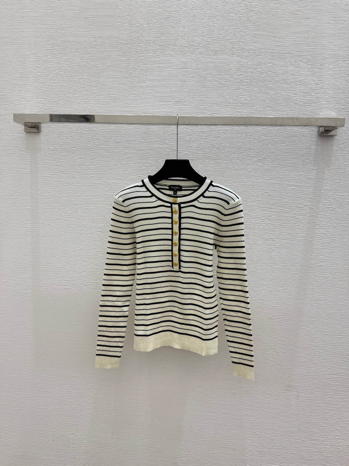 Long-sleeve color-block striped knit top