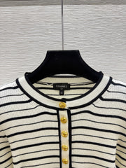 Long-sleeve color-block striped knit top