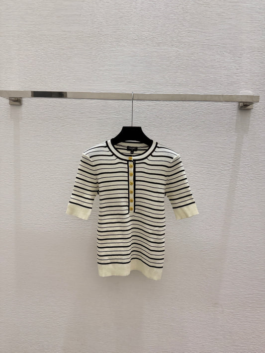 short-sleeve color-block striped knit top