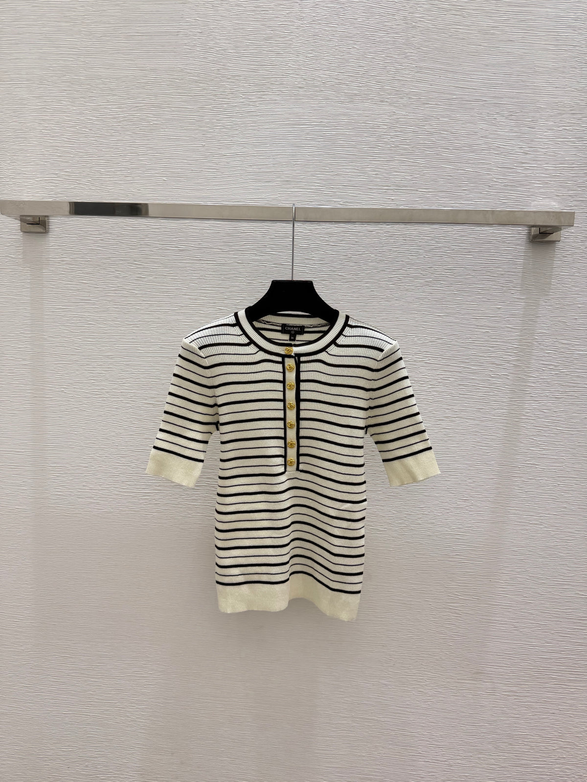 short-sleeve color-block striped knit top