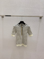 short-sleeve color-block striped knit top