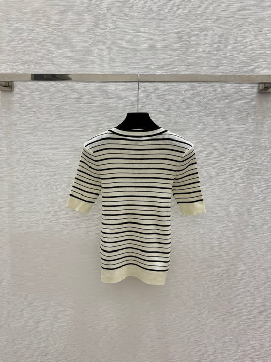 short-sleeve color-block striped knit top