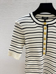 short-sleeve color-block striped knit top