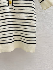short-sleeve color-block striped knit top