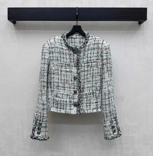 Check-Patterned Trimmed Jacket
