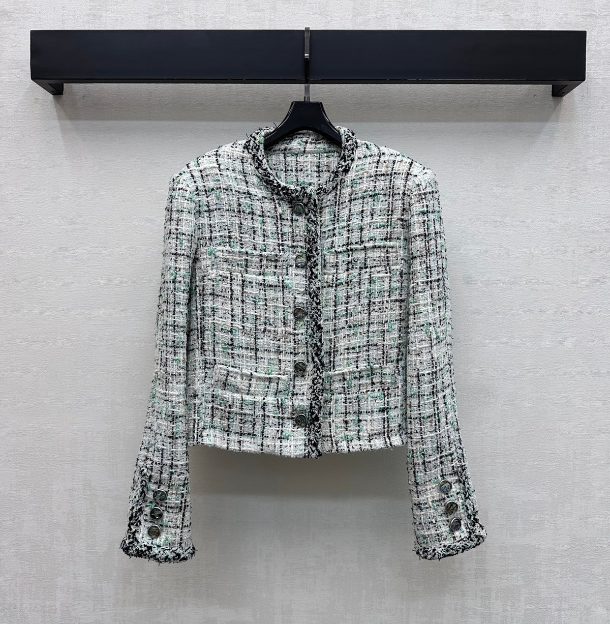Check-Patterned Trimmed Jacket