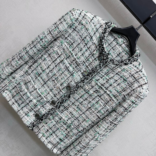 Check-Patterned Trimmed Jacket