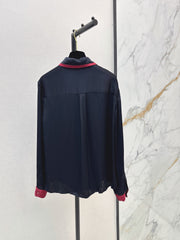 Color-Contrast Collar Long-Sleeve Rayon Shirt