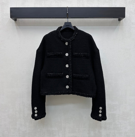 Bound-Edge Crew-Neck Tweed Jacket