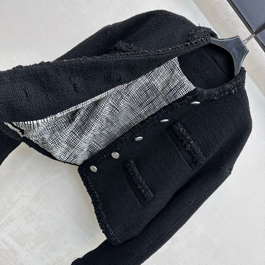 Bound-Edge Crew-Neck Tweed Jacket