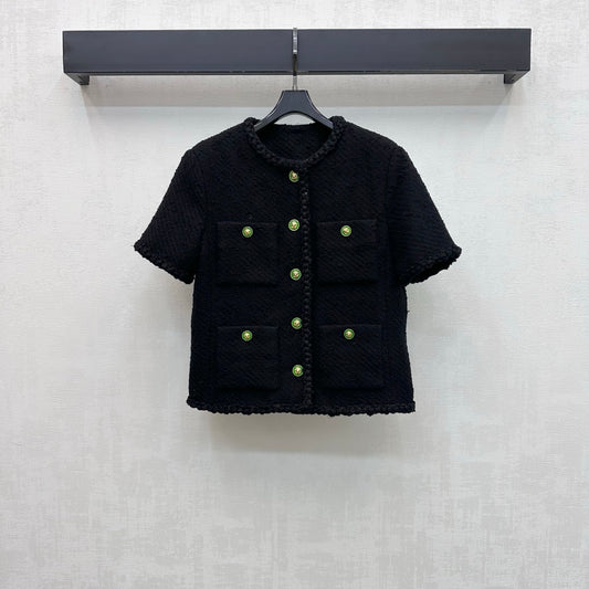 Chartreuse Tweed Jacket with Button Detail