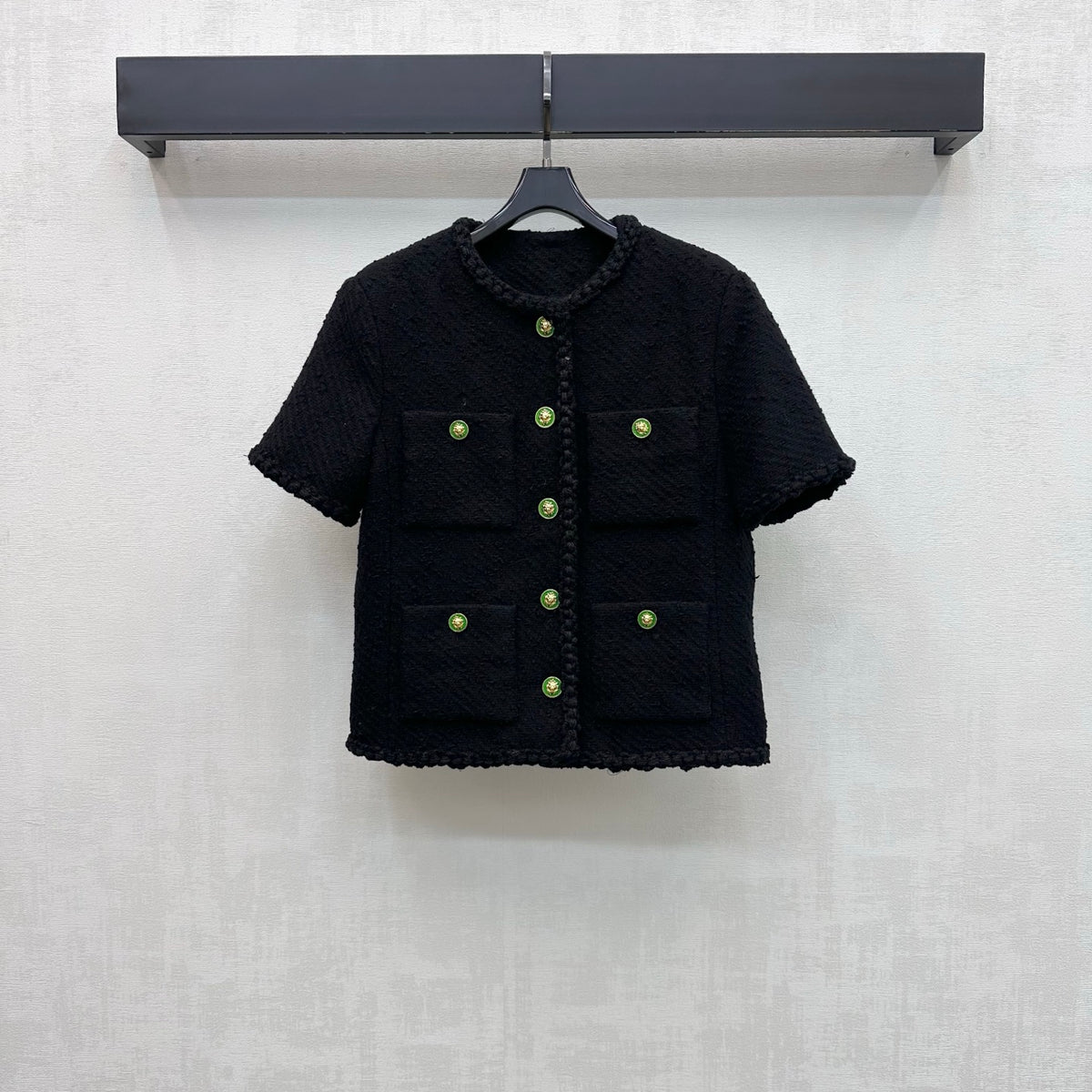Chartreuse Tweed Jacket with Button Detail