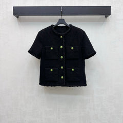 Chartreuse Tweed Jacket with Button Detail