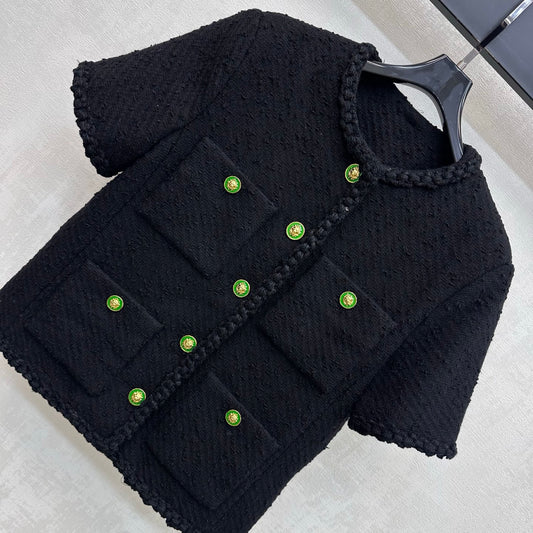 Chartreuse Tweed Jacket with Button Detail