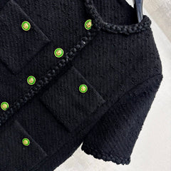 Chartreuse Tweed Jacket with Button Detail