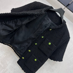 Chartreuse Tweed Jacket with Button Detail