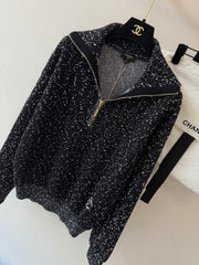 Solid-color long-sleeve knit top with a collar