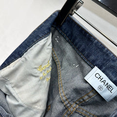 Leather-Patch Bootcut Denim Trousers