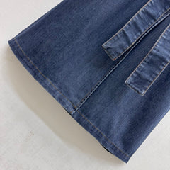 Leather-Collared Denim Trench Coat