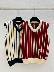 Color-block striped knit vest