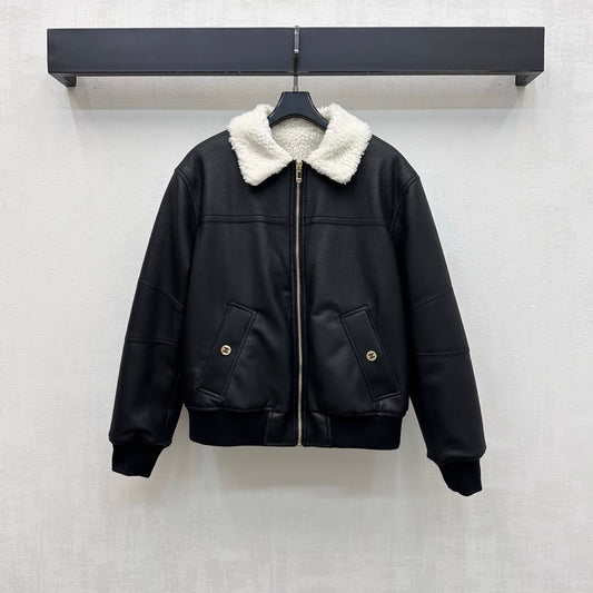 Leather-Collared Denim Shirt-Jacket