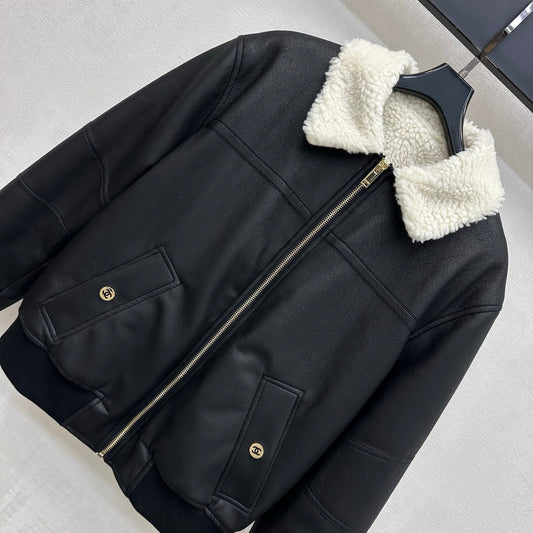 Leather-Collared Denim Shirt-Jacket