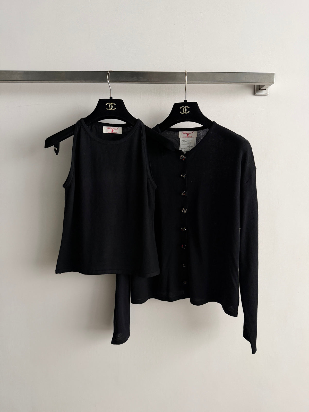 Long-sleeve knit cardigan + matching tank top
