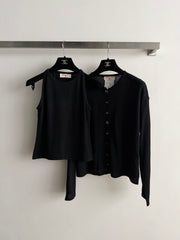 Long-sleeve knit cardigan + matching tank top