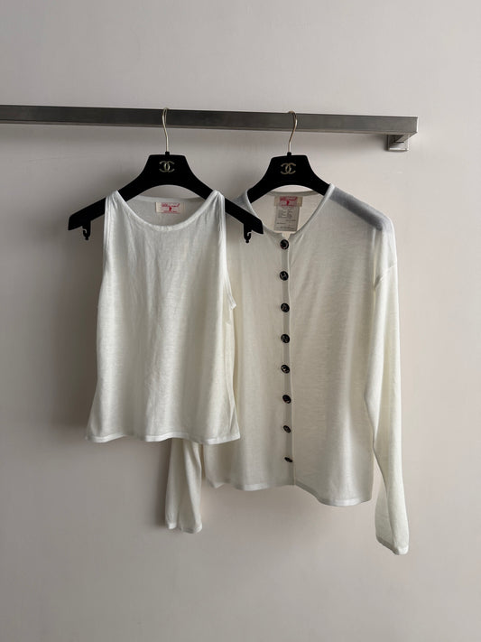 Long-sleeve knit cardigan + matching tank top